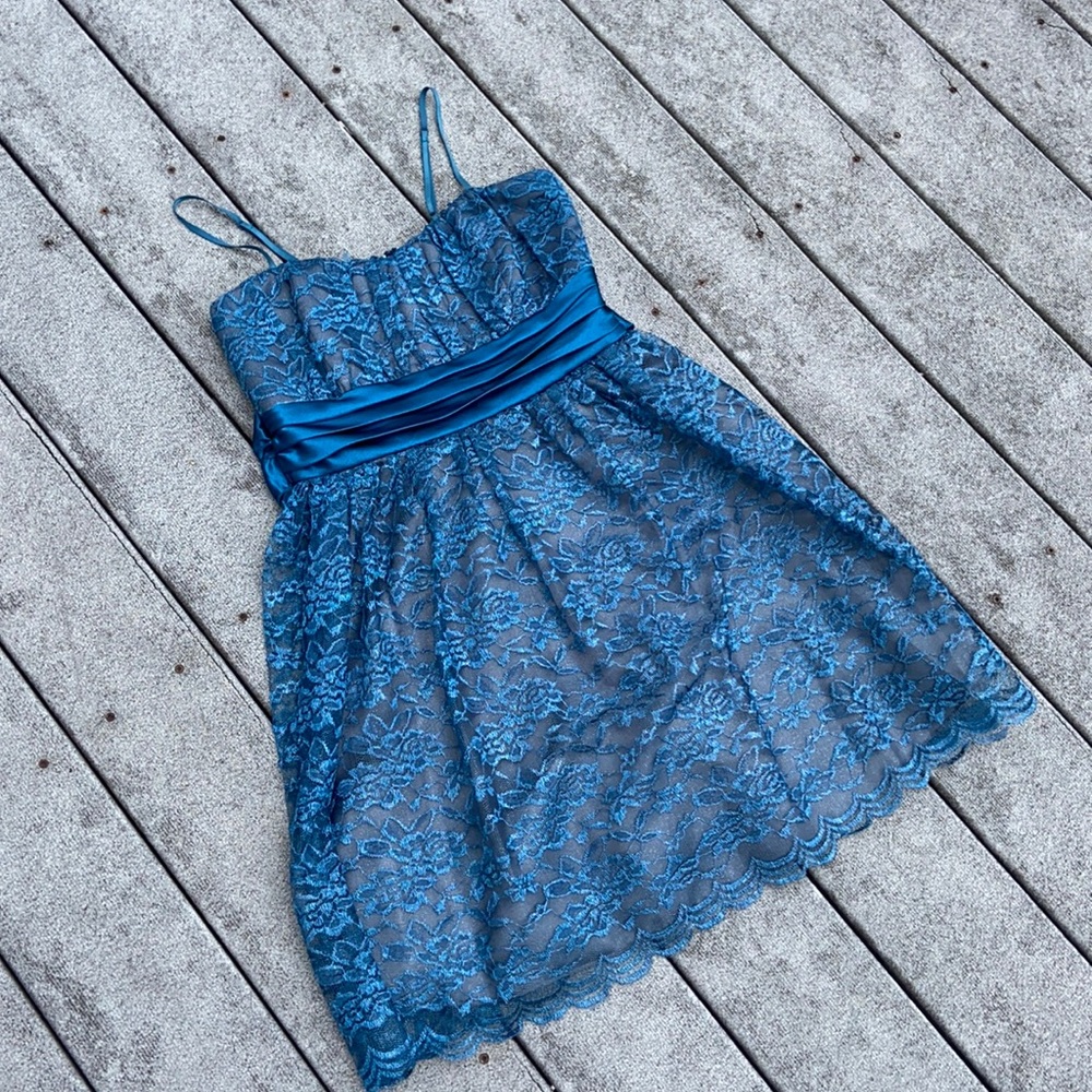 ❄️ Teal Lace Homecoming Dress